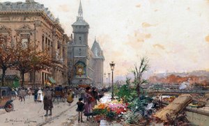 Le marché aux fleurs, Paris - Eugene Galien Laloue